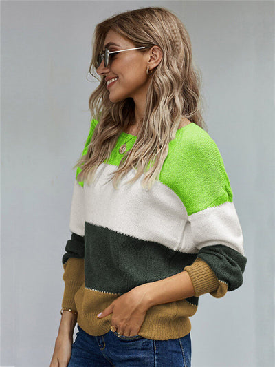 Color Block Round Neck Pullover