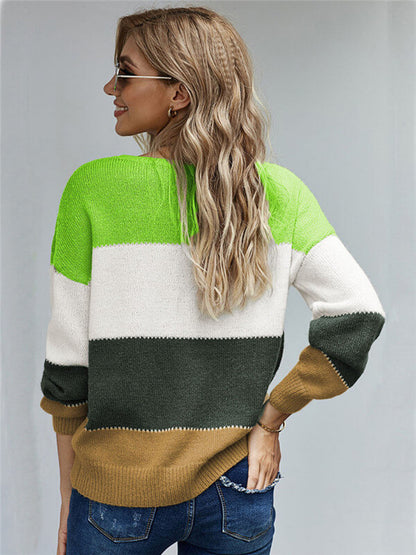 Color Block Round Neck Pullover