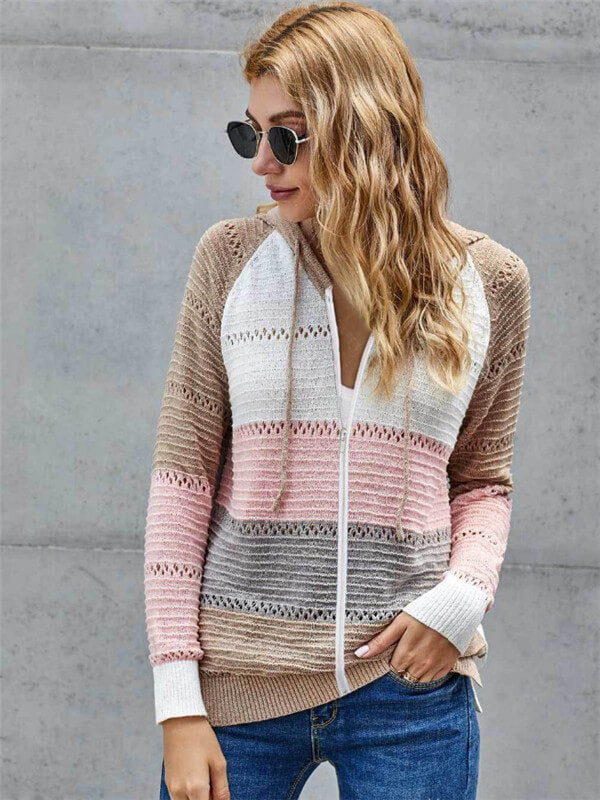 Zipper Up Color Block Sweater