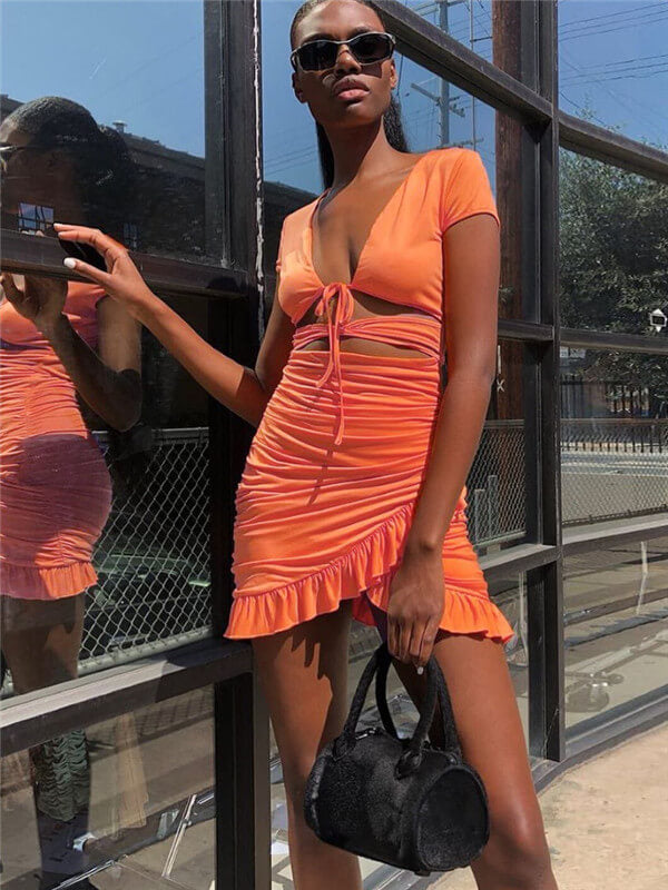Hollow Out Ruffle Hem Dress