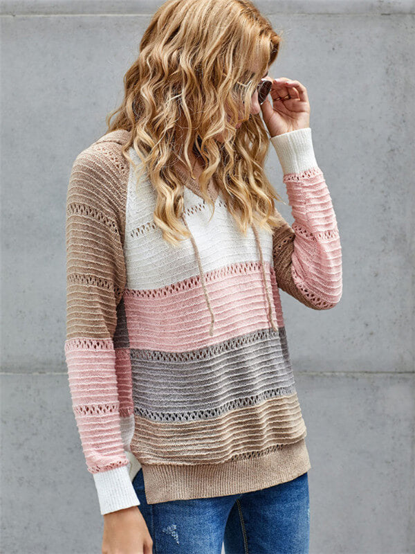 Color Block V Neck Pullover