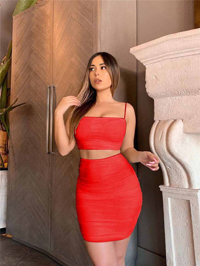 Cami & Ruched Bodycon Dress 2 Pieces Set